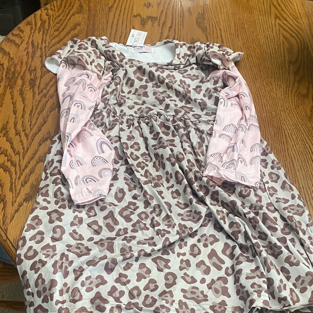 Leopard Print and Pink Rainbow Kids Casual Dress